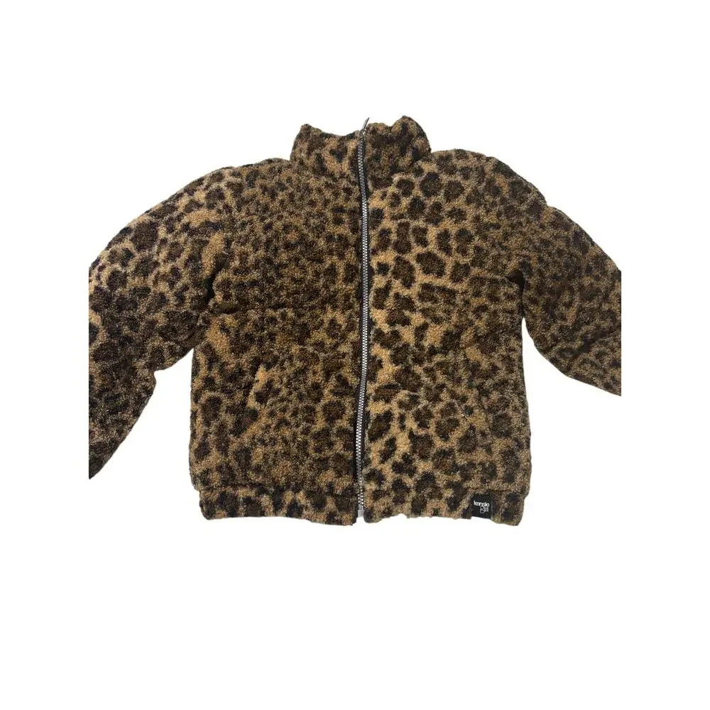 Kensie Girl 7/8 cheetah print boucle type finish puffer jacket euc w/ pockets